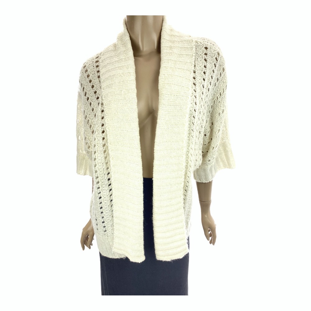 New Directions Ivory White Marshmallow Combo Cardigan Sweater Open Front Size PL